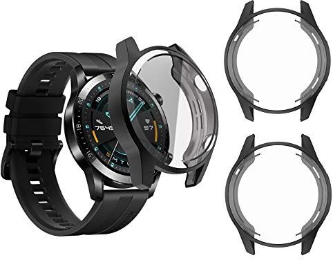 sciuU Cover Protettiva Compatibile con Huawei GT 2 (46mm, Uscita 2019), [Set di 2] Custodia con Protezione di Schermo in TPU, Morbida Copertura per Smartwatch Huawei GT 2a Gen. Nero * 3