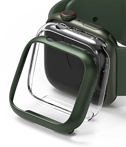 Ringke Slim (2 Pezzi) Compatibile con Cover Apple Watch 9/8 / 7 45mm, Custodia Sottile Rigida PC Antigraffio Clear & Deep Green
