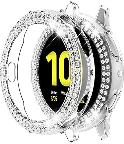 Miimall Compatibile con Samsung Galaxy Watch Active 2 44 mm, copertura in PC con diamanti di cristallo Bling copertura completa antiurto custodia paraurti per Galaxy Watch Active 2 44 mm trasparente