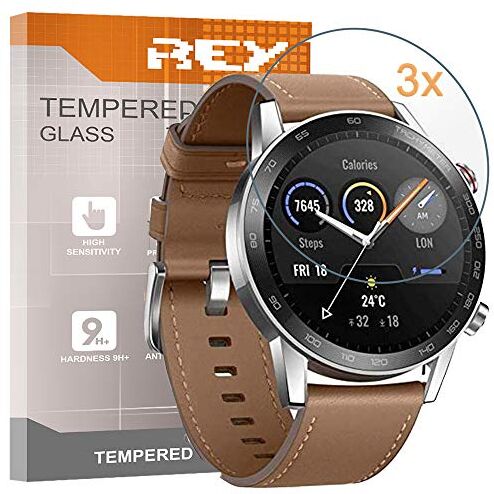 REY Pack 3X Pellicola salvaschermo per Honor Magic Watch 2 46mm, Vetro temperato, di qualità Premium