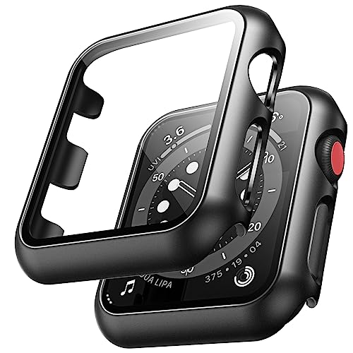 TAURI 2 Pezzi Custodia Rigida per Apple Watch Series 3/2/1 38mm Integrata 9H Pellicola Protettiva in Vetro Temperato, [Sensibile al Tocco] [HD Clear] Sottile Bumper Cover per iWatch 3/2/1 38mm