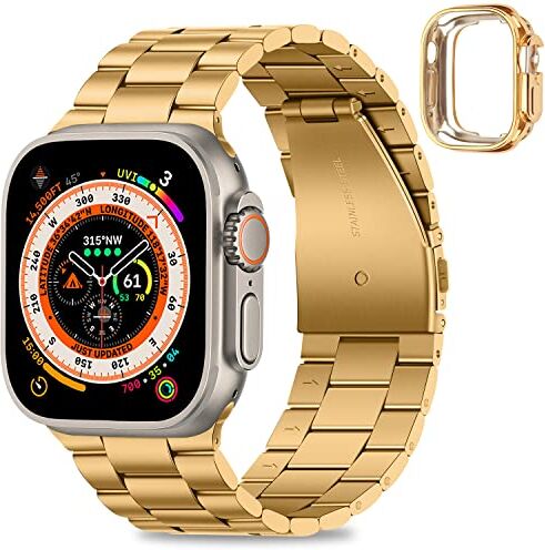 HITZEE Compatibile con Cinturino Apple Watch Ultra 49mm per Donna Uomo Band con Cover, Cinturini in Acciaio Inossidabile Compatibile con Apple Watch Ultra 2 Ultra 49mm, Oro