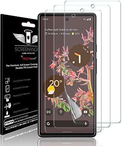 TECHGEAR [3 Pezzi] Pellicola Protettiva per Google Pixel 6 [Screen Angel] Alta Definizione Pellicola [Senza Bolle] [Facile da Applicare] Trasparente TPU Silicone Pellicola Copre Schermo Intero