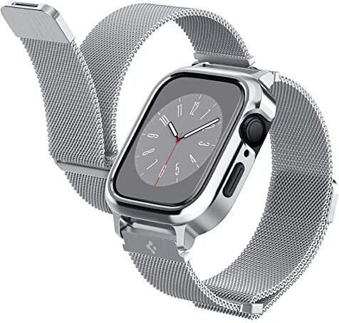 Spigen Cover con Cinturino Metal Fit Pro Compatibile con Apple Watch Series per 9/8/7 45mm e Series per 6/SE/5/4 44mm Argento