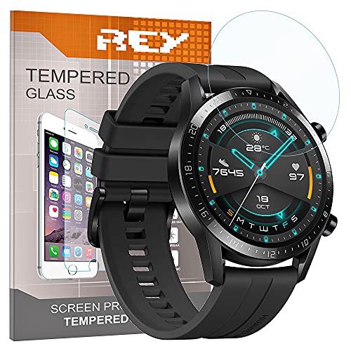 REY Pack 3X Pellicola salvaschermo per Huawei Watch GT Watch GT 2 42mm, Pellicole salvaschermo Vetro temperato, di qualità Premium