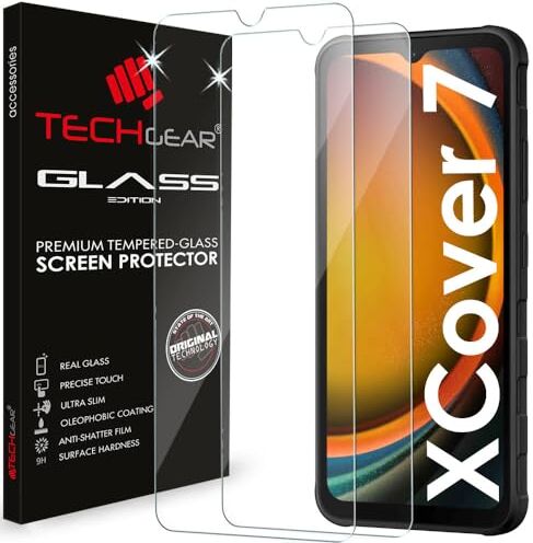 TECHGEAR Glass Edition, pellicola protettiva in vetro per Samsung Galaxy XCover 7, bordi arrotondati 2,5D, durezza 9H, nitidezza cristallina, antigraffio, senza bolle, confezione da 2