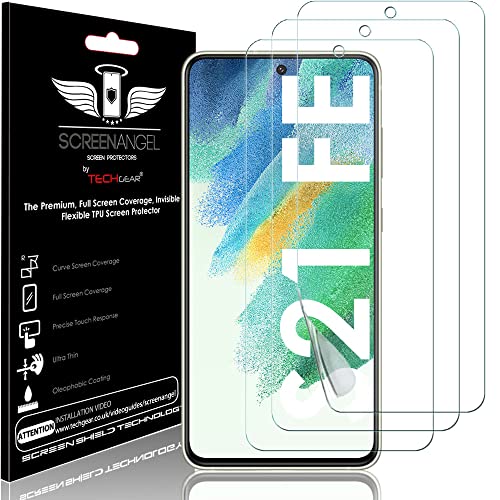 TECHGEAR [3 Pezzi Pellicola Protettiva per Samsung Galaxy S21 FE (Fan Edition) [Screen Angel] Alta Definizione Pellicola [Senza Bolle] Trasparente TPU Silicone Pellicola Copre Schermo Intero