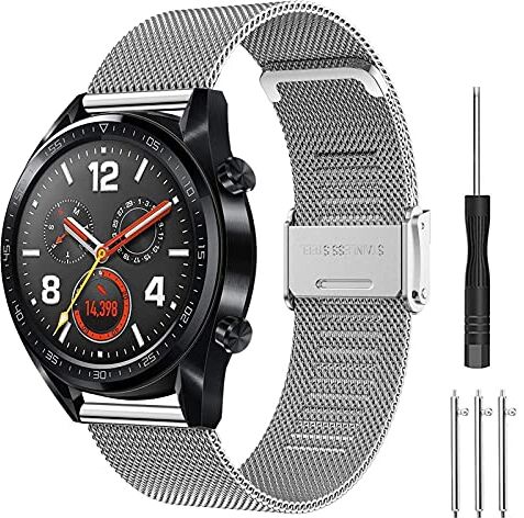 Hatolove Cinturino per Huawei Watch GT2 46 mm, 22 mm Acciaio Inossidabile in Metallo per Huawei Watch GT 4 46mm, GT 3 46mm, GT 3 Pro 46mm, GT2 46mm, GT2 Pro, GT 2e, GT Fashion/Sport/Active/Elegant/Classic