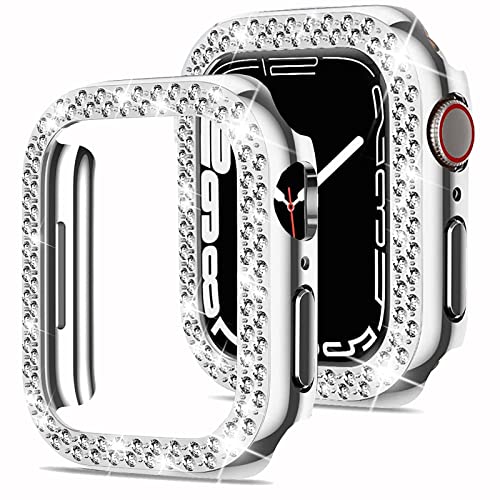 Miimall Custodia protettiva per Apple Watch Series 8/Series 7 da 41 mm con strass di cristallo, paraurti rigido in PC antigraffio, copertura completa per Apple Watch Series 8/Series 7, colore: argento