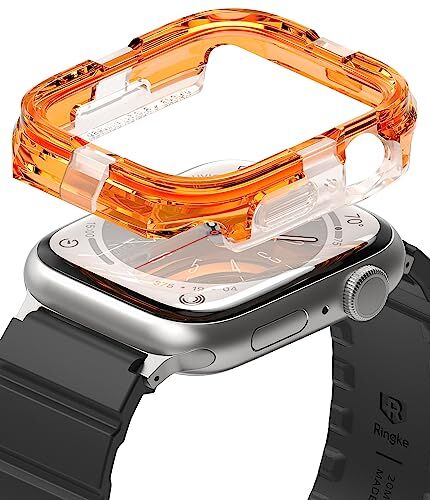 Ringke Fusion Bumper Compatibile con Cover Apple Watch 9/8 / 7 45mm, SE / 6/5 / 4 44mm, Custodia Paraurti Antiurto Protettiva Durevole Trasparente a Doppio Strato per Estate Neon Orange Arancia