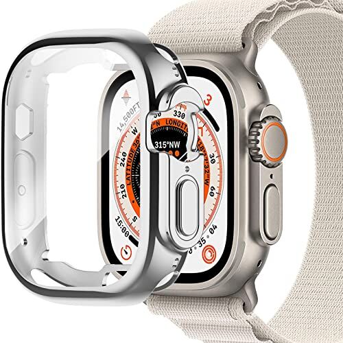 Miimall Compatibile con custodia per Apple Watch Ultra 49 mm, morbido paraurti in TPU con pellicola protettiva, antiurto, custodia protettiva completa per Apple Watch Series 8 Ultra 49 mm-argento