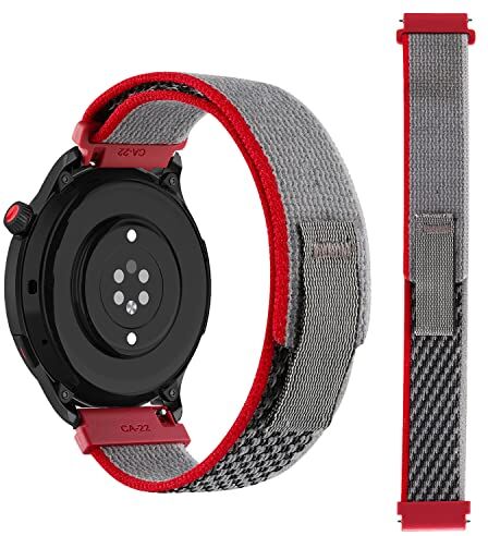 MiRowy 22mm Cinturino per Huawei Watch GT 3 46mm/3/3 Pro, Sport Regolabile Elastico Nylon Cinturino per Amazfit GTR 4/GTR 3/Garmin Forerunner 255/Xiaomi Mi watch/S1/S1 Active Rosso & Grigio