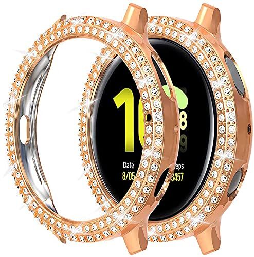 Miimall Compatibile con Samsung Galaxy Watch Active 2 44 mm, copertura in PC con diamanti di cristallo Bling copertura completa antiurto custodia paraurti per Galaxy Watch Active 2 44 mm RoseGold