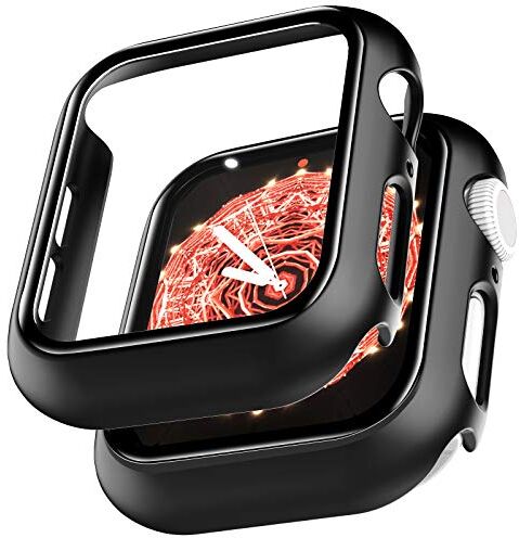 L K LϟK 2 Pezzi Nero Cover per Apple Watch SE/Series 6 / Series 5 / Series 4 44mm con Vetro Temperato Copertura Completa Custodia Rigida HD Clear Pellicola Protettiva