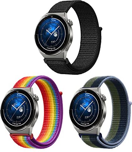 ZoRoll 3 Pezzi 22mm Cinturino per Huawei Watch GT 4 46mm/4 Pro/4/GT 3 Pro 46mm/Ultimate/Buds/GT 3 46mm, Nylon Ricambio Bracciale per Huawei Watch GT 2 46 mm/Watch GT 2e Nero+Arcobaleno+Verde&Blu