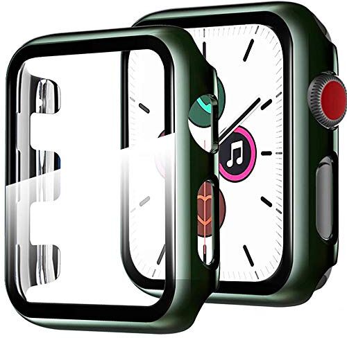 Miimall Custodia Protezione Compatibile con Apple Watch Series 6/SE/Series 5/Series 4 40mm Pellicola Protettiva in Vetro Temperato+Metallo Colore PC Paraurti per iWatch Series 6/5/4/SE 40mm -Verde