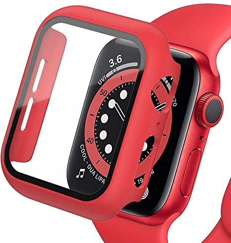 Lerxiuer Custodia per Apple Watch Serie 6 5 4 SE 40mm Custodia Rigida per PC Proteggi Schermo in Vetro temperato, della copertura protettiva per ultra sottile opaca per iWatch 40mm Case,Rosso