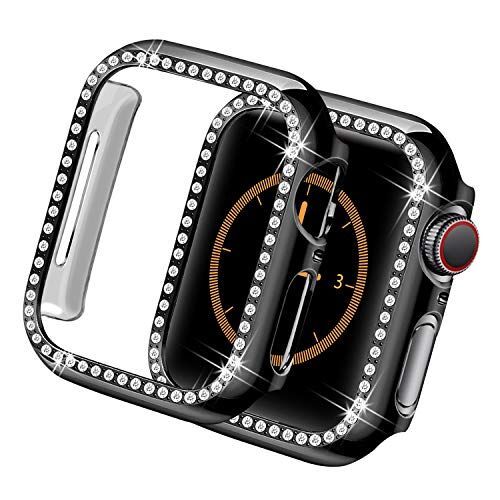 Yolovie Custodia Compatibile per Apple Watch Serie 3 2 1 Cassa operchio Viso Diamanti di Cristallo Bling Strass Lucido, Cornice Protettiva per iWatch Donna Ragazze. 38mm Nero