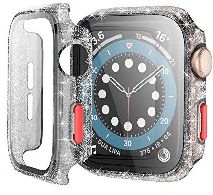 Bescove Brillantini Cover per Apple Watch Series 3 2 42mm,Custodia iWatch con Protezione Schermo in Pellicola Vetro Temperato Protettiva,Nero Chiaro Case Proteggi Ultra Sottile con Pulsante