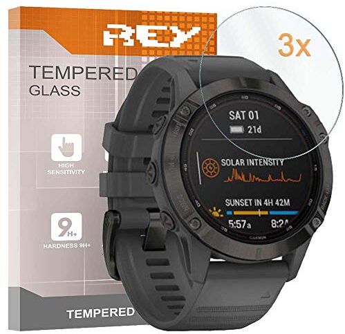 REY Pack 3X Pellicola salvaschermo per Garmin Fenix 6 Garmin Fenix 6 PRO 47mm, Vetro temperato, di qualità Premium