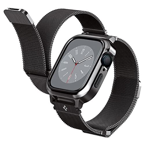 Spigen Cover con Cinturino Metal Fit PRO Compatibile con Apple Watch Series per 9/8/7 45mm e Series per 6/SE/5/4 44mm Graphite