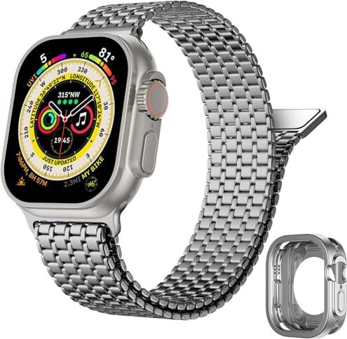 Upeak Cinturino in Acciaio Inossidabile Compatibile con Cinturino Apple Watch Ultra 49mm, Forte Bracciale Magnetico in Metallo con Custodia per iWatch Ultra 2 & Ultra, Grigio Scuro