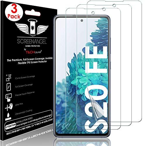 TECHGEAR [3 Pezzi Pellicola Protettiva per Samsung Galaxy S20 FE (Fan Edition) [Screen Angel] Alta Definizione Pellicola [Senza Bolle] Trasparente TPU Silicone Pellicola Copre Schermo Intero