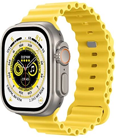 Astorgos Cinturino Ocean Compatibile con Apple Watch Ultra 2 49mm 45mm 44mm 42mm, Cinturino Sportivo di Ricambio in Silicone Morbido per iWatch Ultra SE Series 9 8 7 6 5 4 3 2 1, Giallo