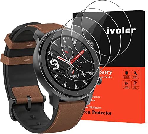 iVoler 4 Pezzi Pellicola Vetro Temperato per Garmin Fenix 7S PRO/Fenix 7S 42mm / Amazfit T-Rex Ultra/Amazfit GTR 47mm, Pellicola Protettiva Protezione Schermo Anti Graffio, Durezza 9H, Senza Bolle