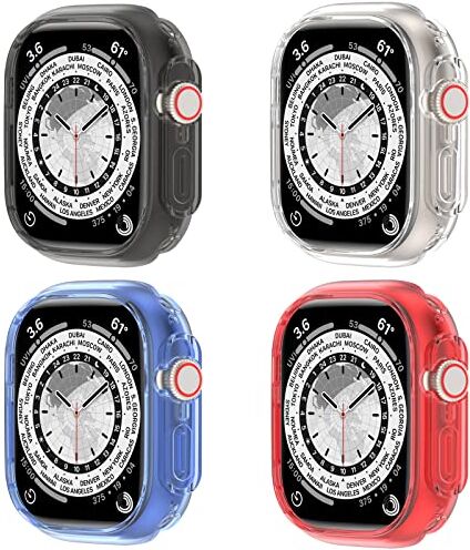 Miimall Confezione da 4 custodie compatibili con Apple Watch Ultra 2 da 49 mm, bumper in TPU senza pellicola protettiva, anti-goccia, antiurto, copertura protettiva completa per Apple Watch Ultra 49