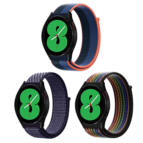 ZoRoll 3 Pezzi 20mm Cinturino per Samsung Galaxy Watch 5/Watch 5 PRO/Watch 4/Watch 4 Classic, Nylon Ricambio Bracciale per Samsung Galaxy Watch Active 2/Watch 42mm Nero&Arcobaleno+Blu+Viola