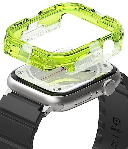 Ringke Fusion Bumper Compatibile con Cover Apple Watch 9/8 / 7 45mm, SE / 6/5 / 4 44mm, Custodia Paraurti Antiurto Protettiva Durevole Trasparente a Doppio Strato per Estate Neon Green Verde