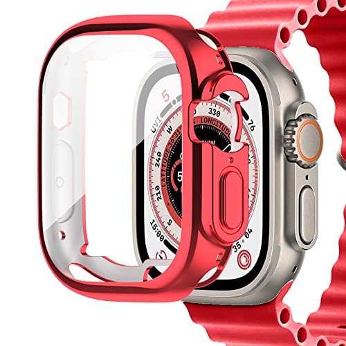 Miimall Compatibile con custodia per Apple Watch Ultra 49 mm, morbido paraurti in TPU con pellicola protettiva, antiurto, custodia protettiva completa per Apple Watch Series 8 Ultra 49 mm-rosso