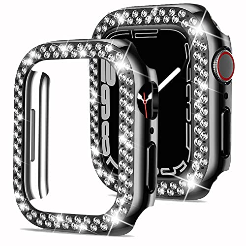 Miimall Custodia protettiva per Apple Watch Series 8/Series 7 da 41 mm con strass di cristallo, paraurti rigido in PC antigraffio, copertura completa per Apple Watch Series 8/Series 7-Black