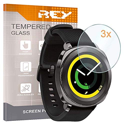 REY Pack 3X Pellicola salvaschermo per Samsung Galaxy Watch Active 2 40mm Gear Sport SM-R600 Watch 3 41mm Watch 3 Bluetooth 41mm, Pellicole salvaschermo Vetro Temperato 9H+, di qualità Premium