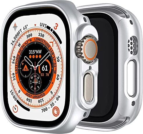 Miimall Compatibile con custodia per Apple Watch Ultra 49 mm, telaio rigido in PC senza pellicola protettiva, sottile e leggera, custodia anti-goccia per Apple Watch Series 8 Ultra 49 mm argento