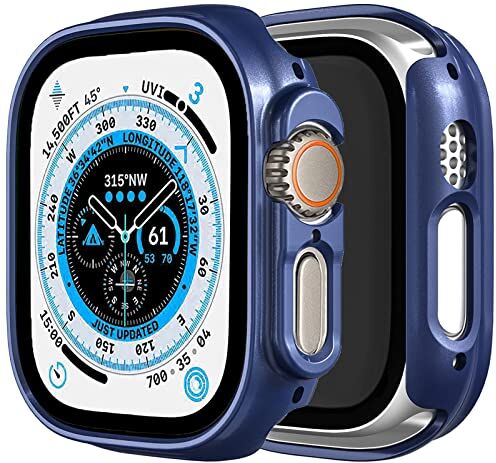 Miimall Compatibile con custodia per Apple Watch Ultra 49 mm, telaio rigido in PC senza pellicola protettiva, sottile e leggera, custodia anti-goccia per Apple Watch Series 8 Ultra 49 mm blu