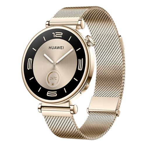 Huawei Watch GT4 41mm (Aurora-B19M) (gold/weiß, goldenes Milanese-Armband)