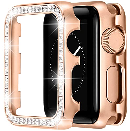 Miimall Custodia protettiva in metallo per Apple Watch serie 6/5/4/SE, 40 mm, con cornice di cristallo e strass, doppia lucida, colore: oro