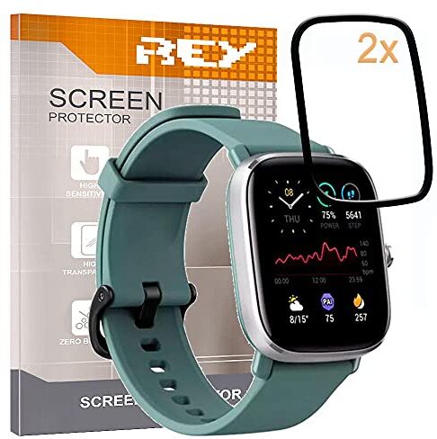 REY Pack 2X Pellicola salvaschermo 3D per AMAZFIT GTS 2 Mini, Nero, Vetro temperato, Copertura Completa, Pellicola Protettiva Protezione Schermo, 3D / 4D / 5D