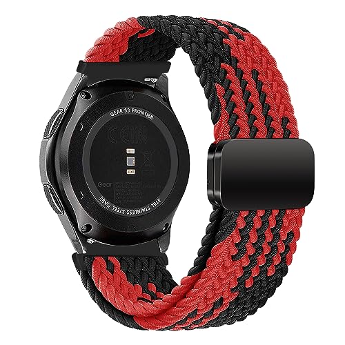 MroTech Compatible con Cinturino Samsung Galaxy Watch 46mm/3 45mm/Gear S3 Frontier,Cinturino Compatible con Huawei GT GT2 PRO GT2e GT3 46 mm,Cinturino 22 mm Nylon Intrecciato con Magnetica,Nero/Rosso