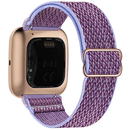 Fengyiyuda Nylon Cinturino Compatibile con Fitbit Versa/Versa 2/ Versa Lite/Versa SE, Elastico Regolabile Cinturinio per Smartwatch,Donna Uomo Sportivo di Ricambio morbido Straps,Lilla