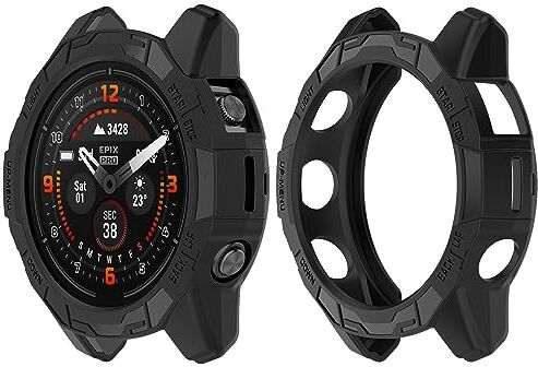 HUAYUWA Confezione da 2 cover in morbido TPU (nero+nero) compatibile con Garmin EPIX PRO 51MM / Fenix 7X PRO/Fenix 7X Smartwatch custodia protettiva Shell accessori