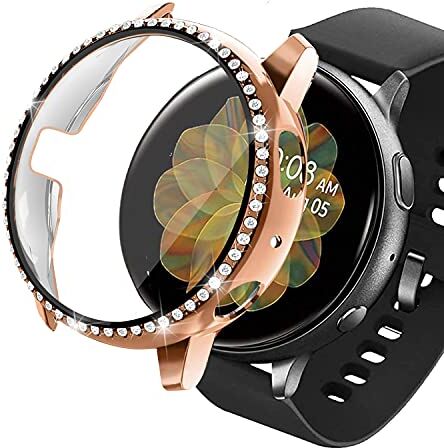 Miimall Custodia compatibile con Samsung Galaxy Watch Active 2 da 44 mm con pellicola salvaschermo in vetro temperato HD, con cristalli e cornice protettiva rigida per Galaxy Watch Active 2