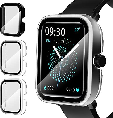 iVoler 3 Pezzi Cover con Vetro Temperato per Amazfit Bip U/Amazfit Bip U PRO, Copertura Completa Custodia Rigida PC, HD Clear Pellicola Protettiva Anti-Graffio Case, 2 Trasparente + 1 Nero