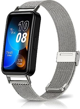 KoGiio Cinturino Compatible con Huawei Band 9 / Huawei Band 8, Chiusura Rete Metallo Regolabile Watch Band Cinturino, Uomini Donne Acciaio Inossidabile Ricambio Cinturino Argento