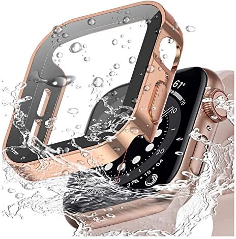 Miimall Cover per Apple Watch 6/SE/5/4 40mm Custodia Rigida+Vetro Temperato Protezione Totale AntiGraffio Sensibile PC Custodia Protettiva per iWatch 40mm-Oro Rosa