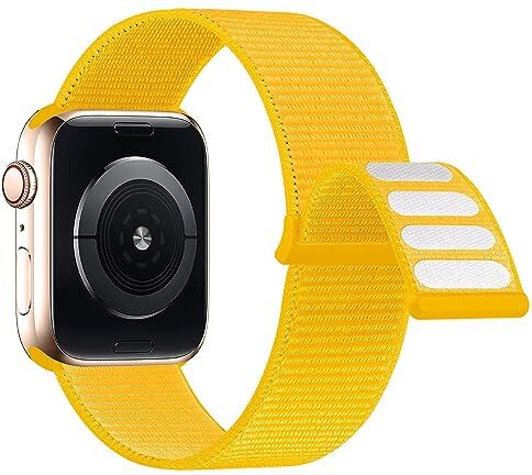 Lobnhot Nylon Cinturino Compatibile con Cinturino Apple Watch 44 mm 42 mm 45mm, Cinturino Sport Regolabile Compatibile per iWatch Serie 7 SE 6 5 4 3 2 1(42/44/45mmmm-Giallo)