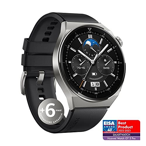 Huawei WATCH GT 3 Pro 46mm Smartwatch Orologio Uomo, Quadrante in vetro zaffiro, Monitoraggio della salute 24h, Durata batteria fino a 14 giorni, 5ATM, GPS, Fluoroelastomero+6 mesi estensione garanzia