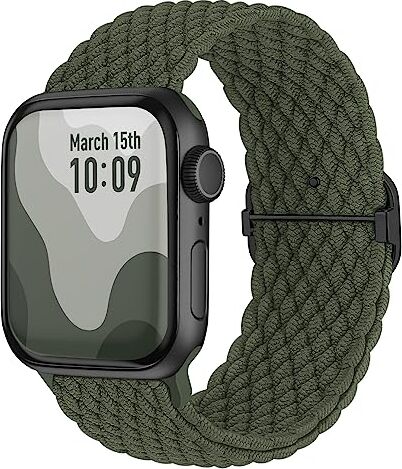 Suitisbest Cinturino in nylon compatibile con Apple Watch da 38 mm, 40 mm, 41 mm, antiscivolo, elastico intrecciato per Apple Watch 8, SE 7, 6, 5, 4, 3, 2, 1, verde militare